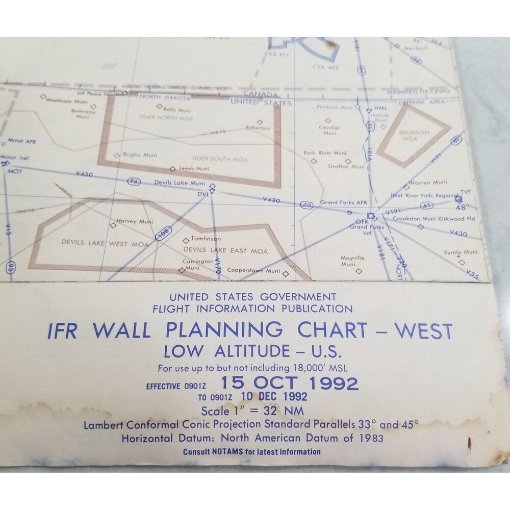 IFR wall planning chart west low altitude US vintage 1992